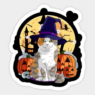 Scottish Fold Cat Funny Halloween Witch Pumpkin Sticker